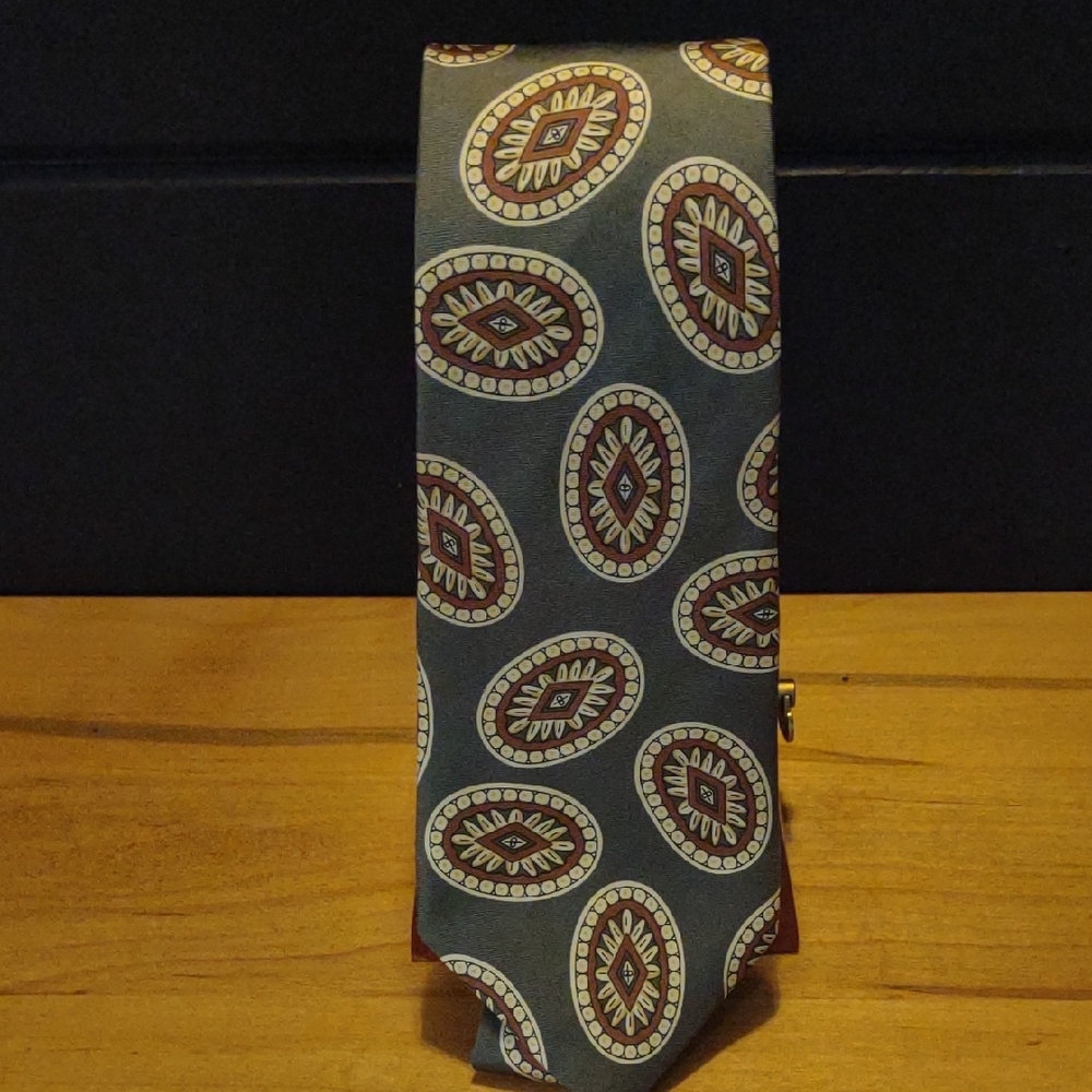 Oscar de la Renta Mens Geometric Patterned Tie‎ in Gray and Brown